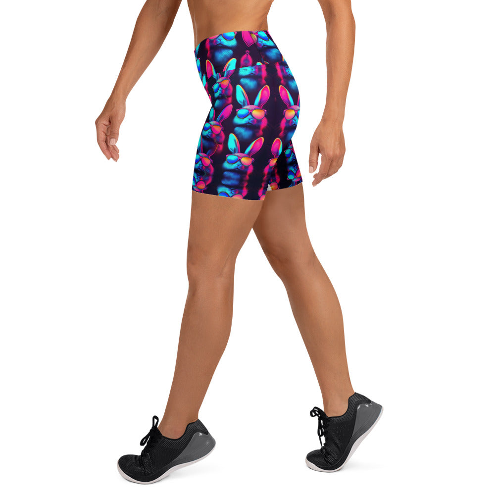 radiant rabbit yoga shorts left side