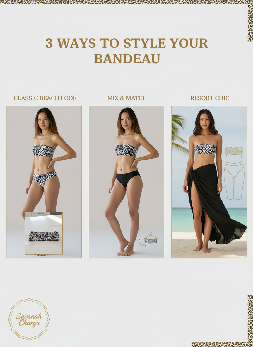 3 Ways to Style Your Savannah Charge Bandeau - Versatile Leopard Print Bikini Top Styling Guide