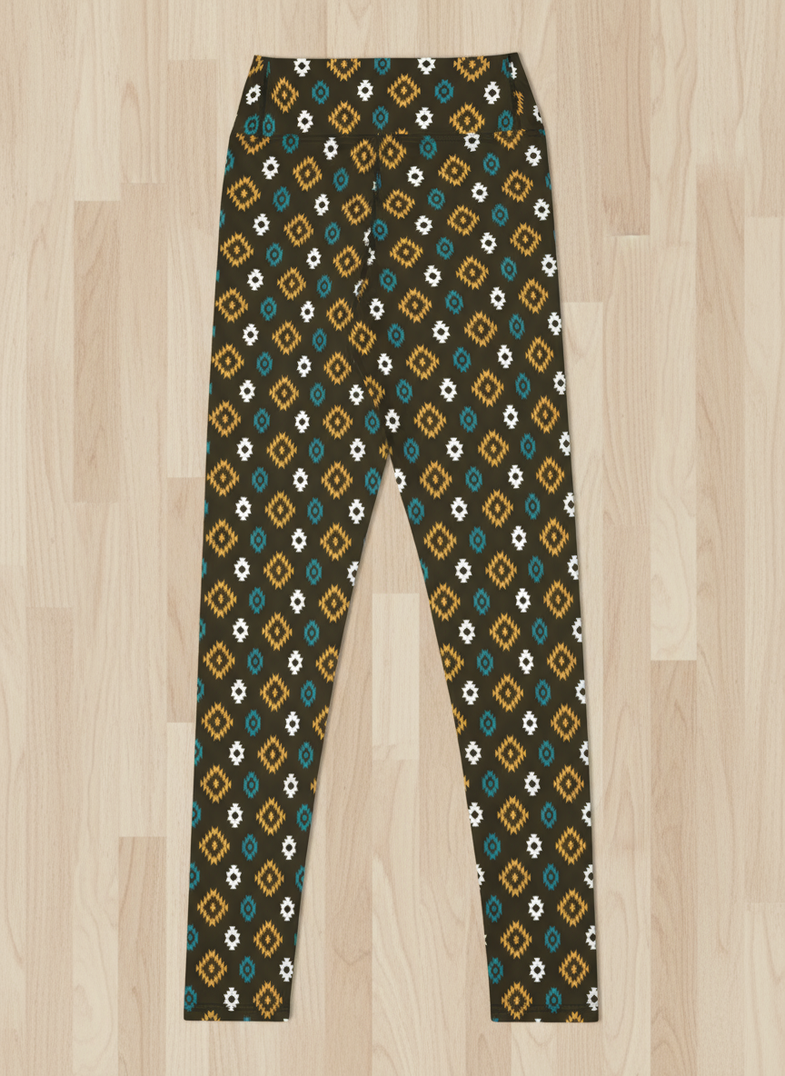 Patterned pants on a light timber background