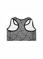 Black and white patterned sports bra on a white background