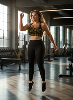 Woman in athletic wear posing in a gym