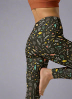 Leggings with a floral pattern worn by a person on a gray background