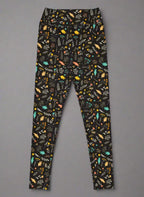 Leggings with a colorful pattern on a gray background
