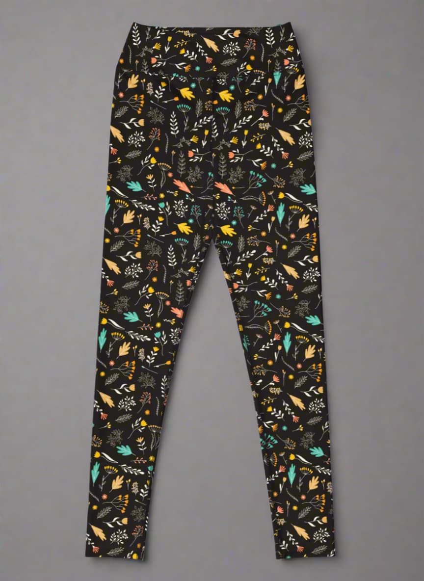 Leggings with a colorful pattern on a gray background
