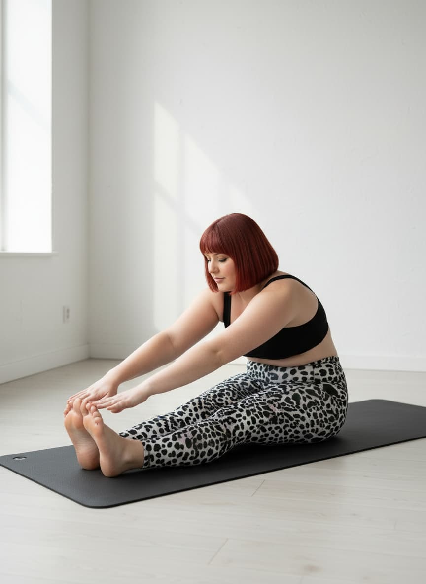 Woman practicing yoga on a mat in a bright room