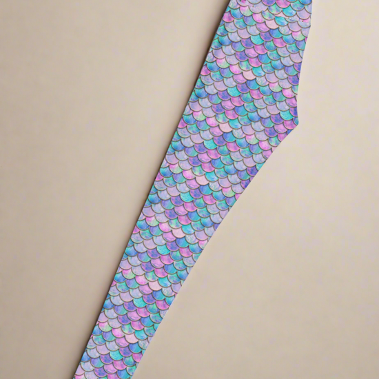 Left side of Lumina Siren Yoga leggings with mermaid scale pattern on a light grey background