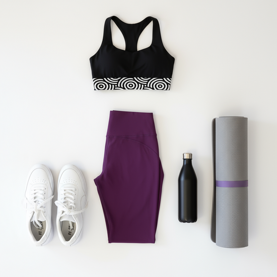 Lunar Loops Longline Sports Bra - Close-up of black and white concentric circle pattern detail