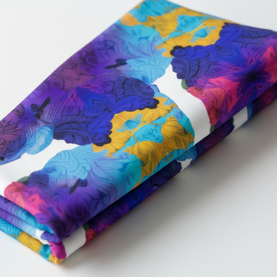 Colorful fabric with butterfly pattern on a white background