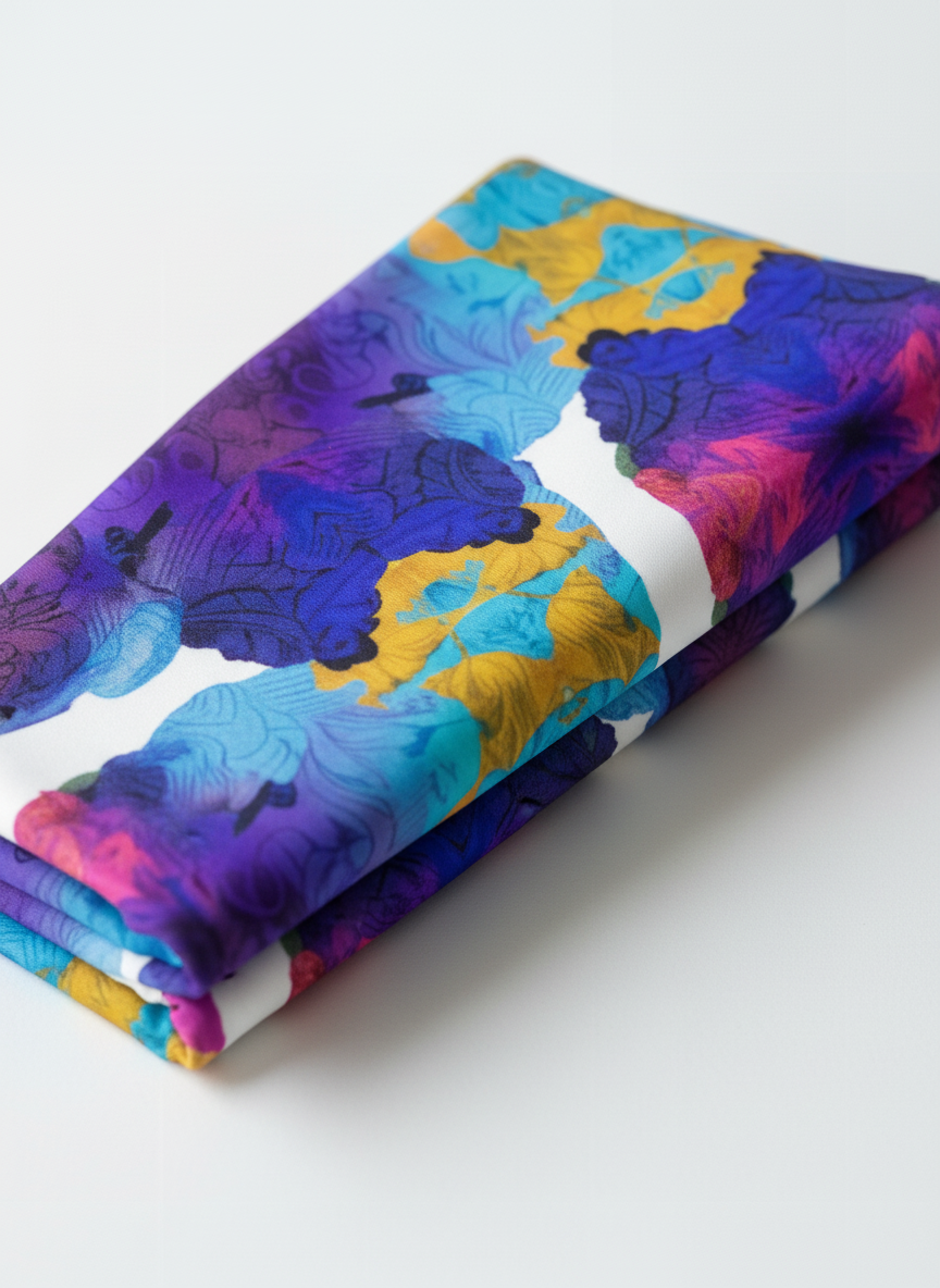 Colorful fabric with butterfly pattern on a white background