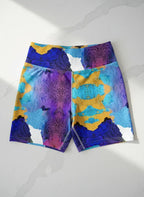 Colorful patterned shorts on a white background