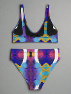 Colorful bikini set with abstract pattern on a gray background