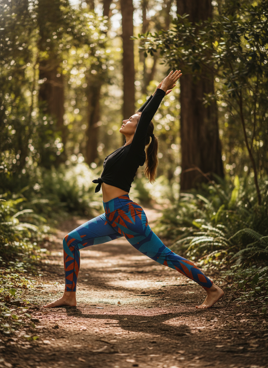Person practicing yoga in a forest setting