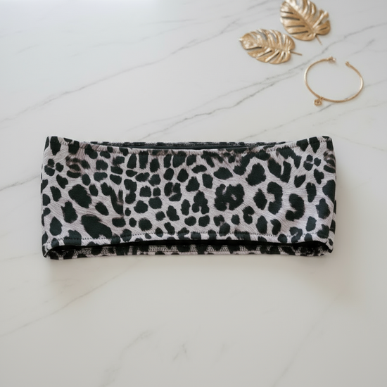Savannah Charge Bandeau Close-Up - Premium Fabric and Leopard Print Pattern Detail