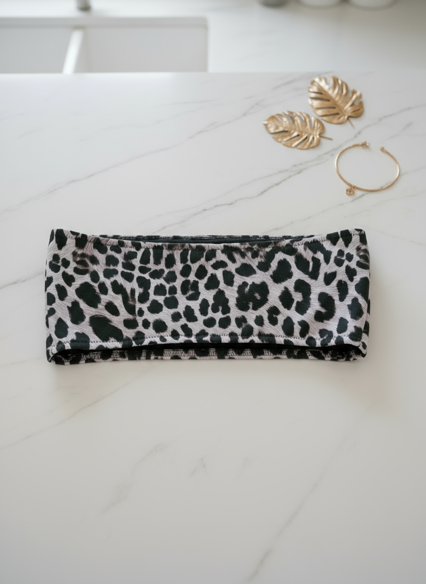 Savannah Charge Bandeau Close-Up - Premium Fabric and Leopard Print Pattern Detail