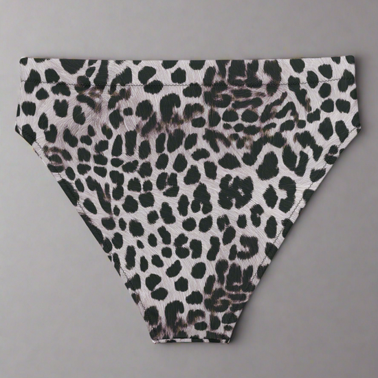 Leopard print underwear on a light gray background