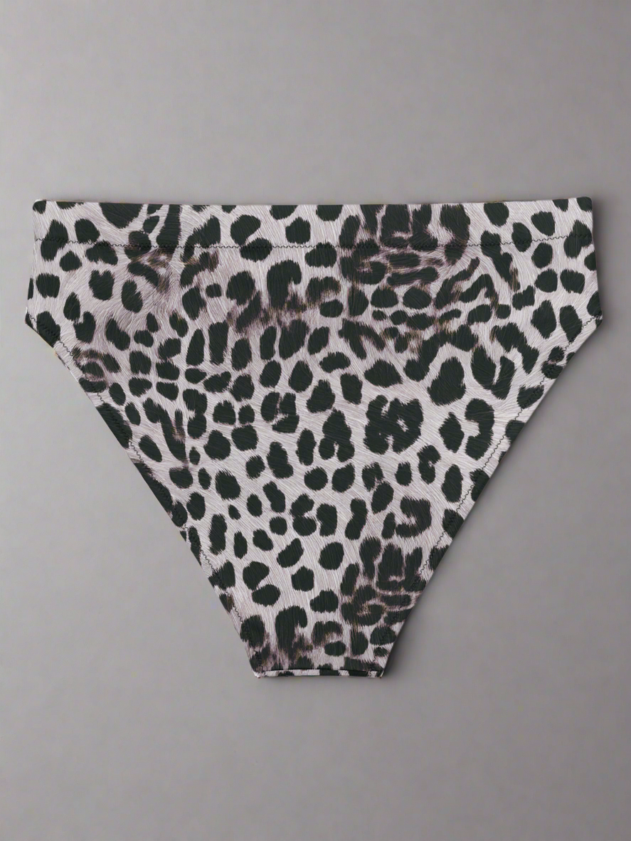 Leopard print underwear on a light gray background