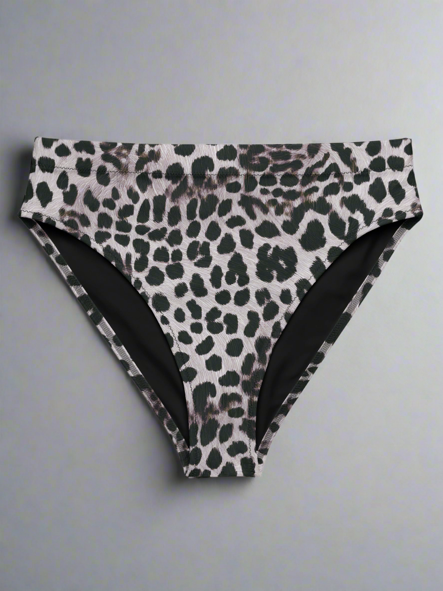 Leopard print bikini bottom on a light gray background