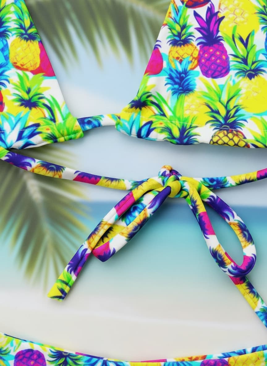 Colorful bikini with pineapple pattern on a gradient background