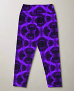 Purple patterned leggings on a light gray background