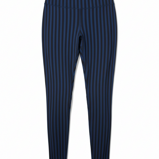 Navy striped leggings on a white background