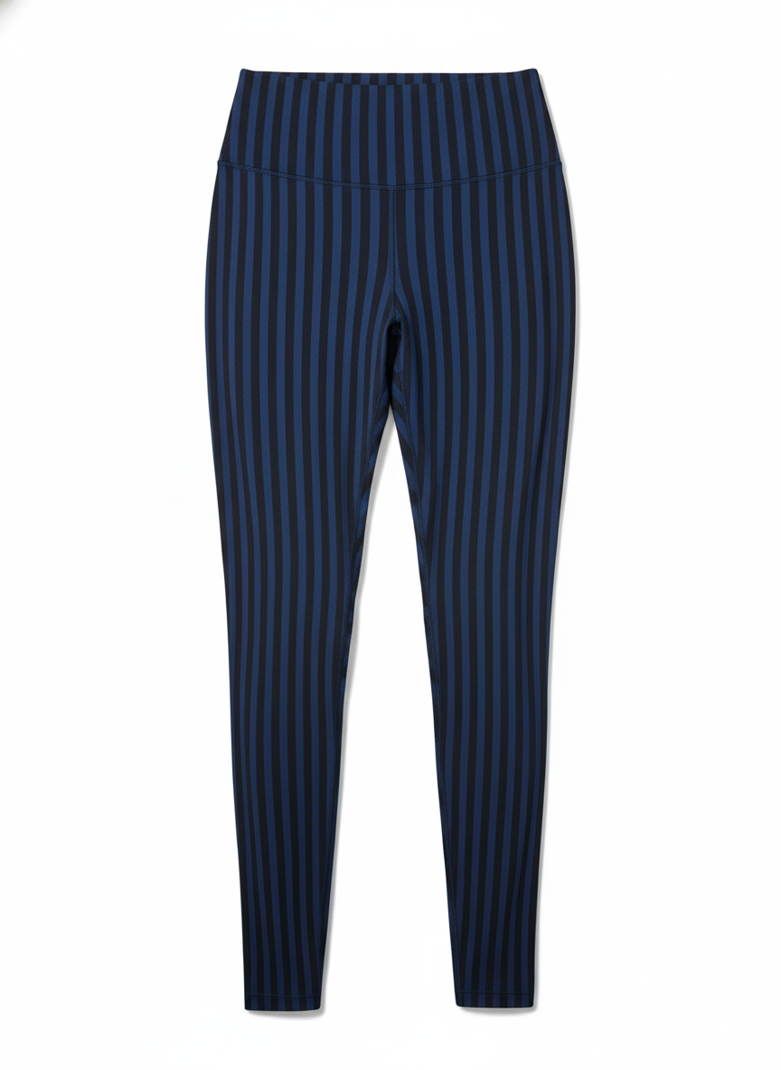 Navy striped leggings on a white background