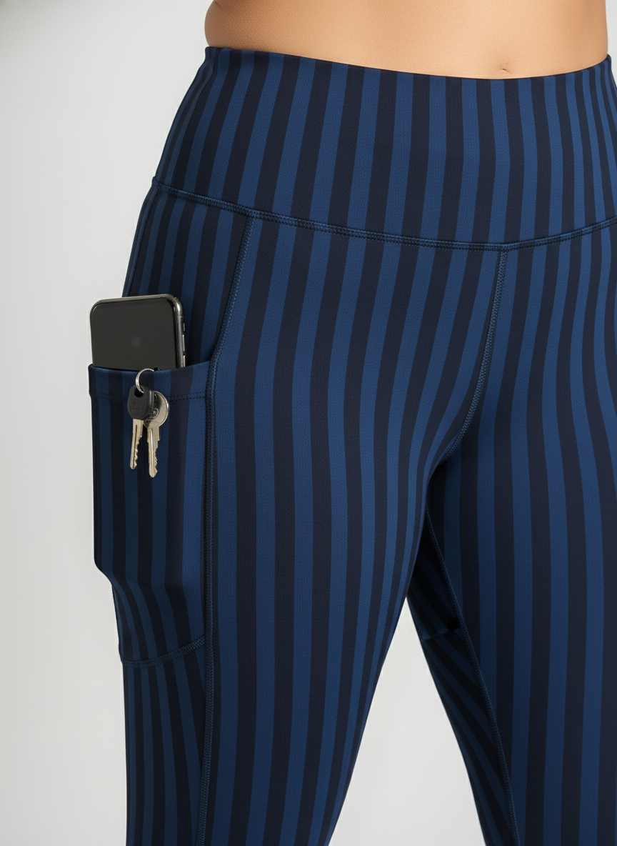 Wednesday Pocket Leggings - Navy Stripe High-Waisted Activewear