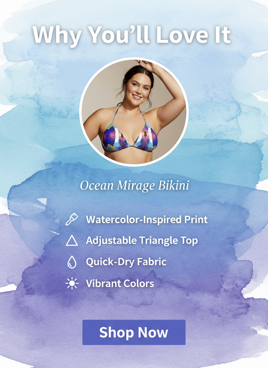 Ocean Mirage String Bikini Features - Instagram Story Graphic Highlighting Benefits