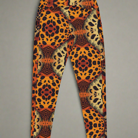Back flat-lay view of Leopard print, Wildfire Crossover leggings on a grey background.