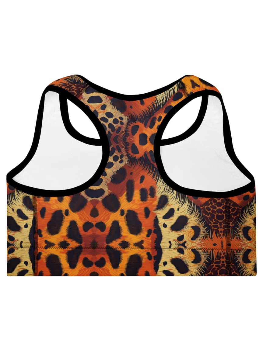 Leopard print sports bra on a white background