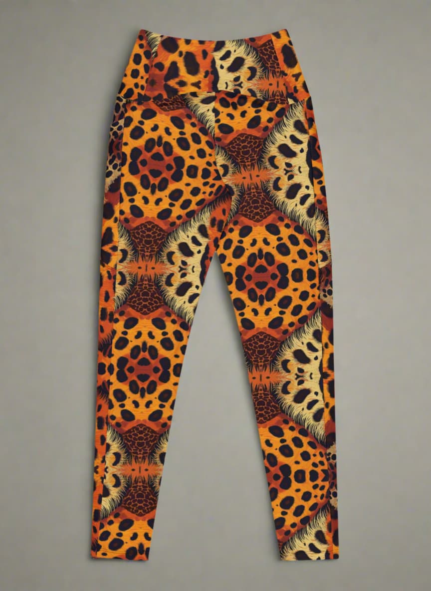 Leopard print leggings on a gray background