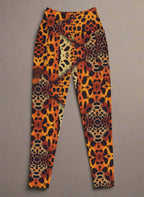front view of leopard print leggings on a gray background